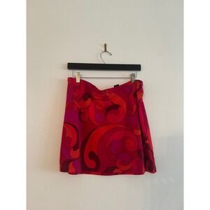 Express Retro Swirl Mini Skirt in Red and Pink
